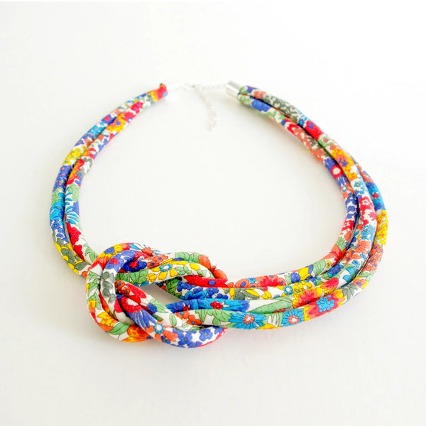 Handcrafted Margaret Annie Liberty Print Fabric Reef Knot Necklace from Bunny Bosworth for sale at Mostyn