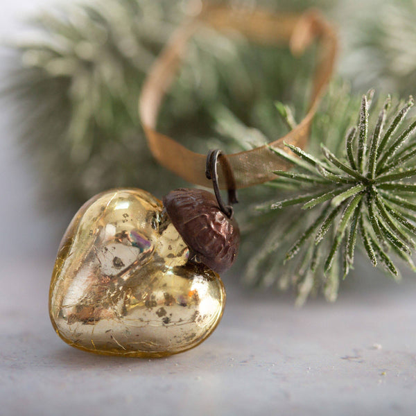 1" Gold Coloured Crackle Glass Heart Decoration