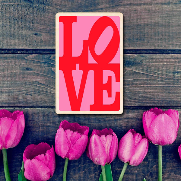 60's LOVE Sustainable Wooden Postcard from The Wooden Postcard Company for sale at Mostyn