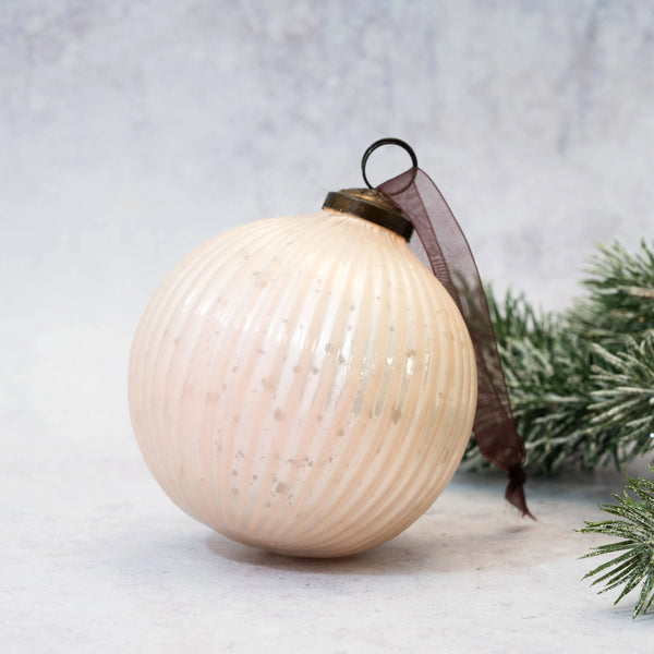 Alba Ribbed Ball Hand Blown Glass Christmas Bauble from Bollywood Christmas for sale at Mostyn