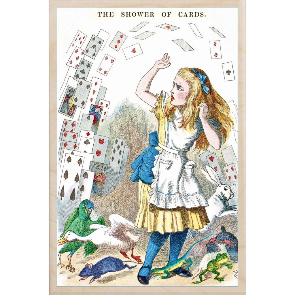 Alice Shower of Cards Sustainable Wooden Postcard from The Wooden Postcard Company for sale at Mostyn