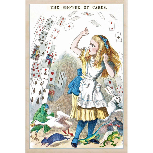 Alice Shower of Cards Sustainable Wooden Postcard from The Wooden Postcard Company for sale at Mostyn