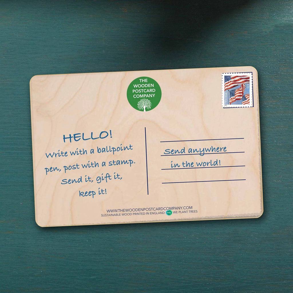 Alice Shower of Cards Sustainable Wooden Postcard from The Wooden Postcard Company for sale at Mostyn