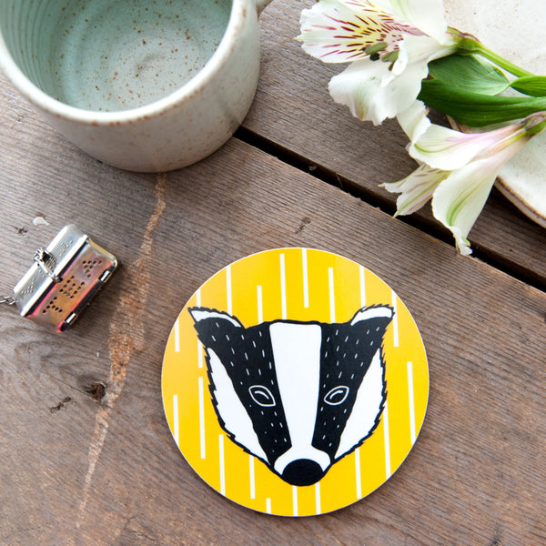 Badger Cork Backed Drinks Coaster by The Owlery for sale at Mostyn
