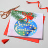 Bauble and Pine Tassel Embellished Christmas Card from Claire Giles Cards for sale at Mostyn