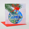 Bauble and Pine Tassel Embellished Christmas Card from Claire Giles Cards for sale at Mostyn