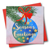 Bauble and Pine Tassel Embellished Christmas Card from Claire Giles Cards for sale at Mostyn