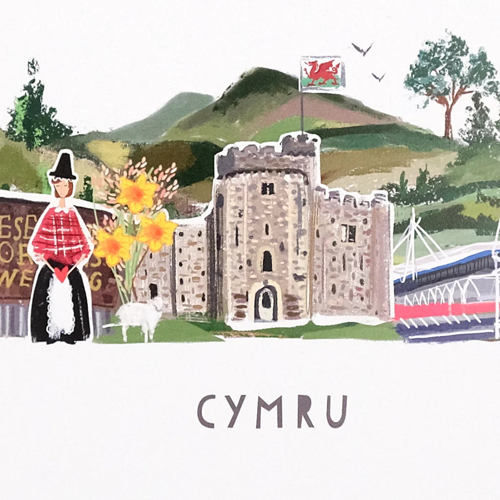 ACymru Cardiff Landscape Icons Unframed A4 Welsh Art Print from Betty James for sale at Mostyn