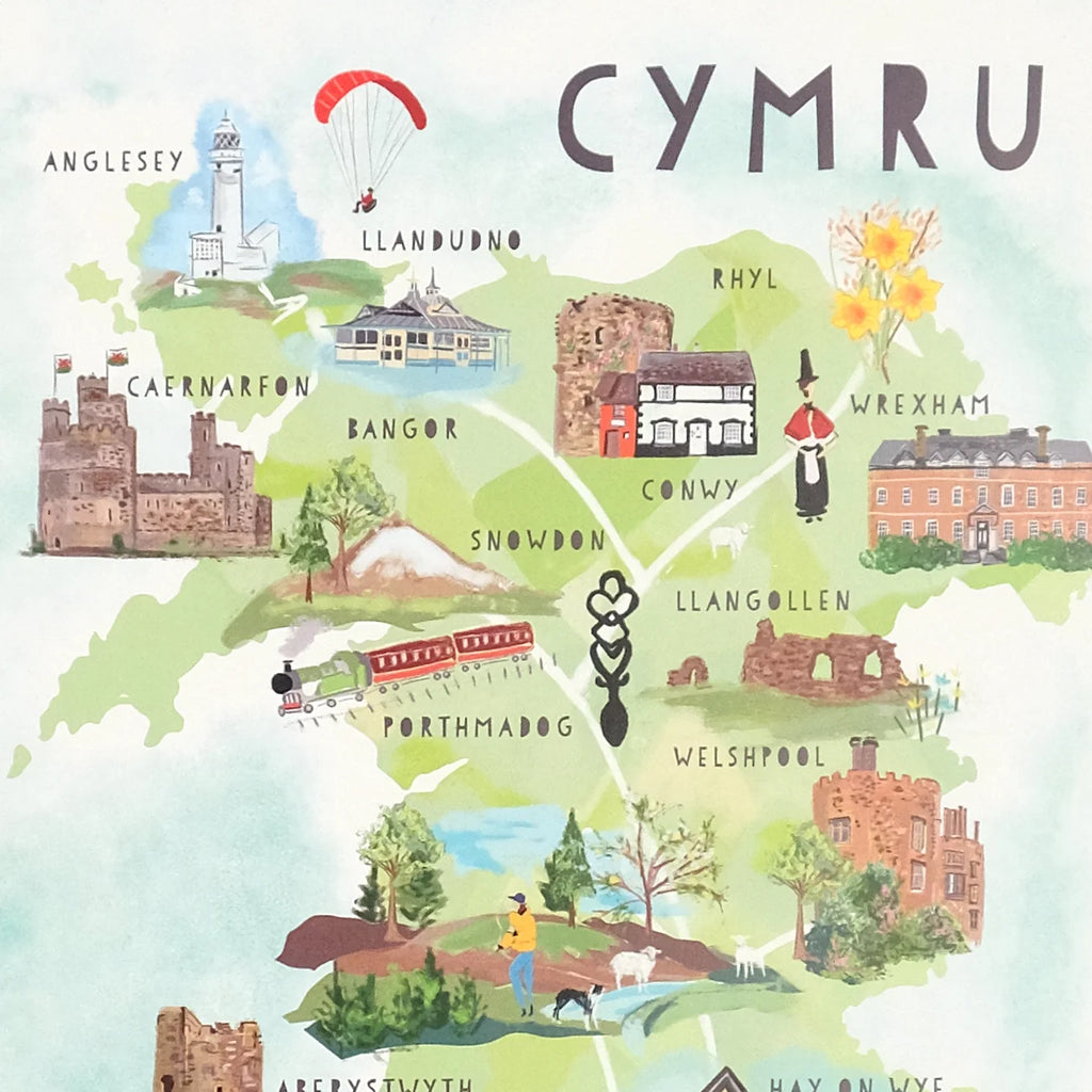 ACymru Welsh Map Unframed A4 Welsh Art Print from Betty James for sale at Mostyn