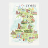 ACymru Welsh Map Unframed A4 Welsh Art Print from Betty James for sale at Mostyn