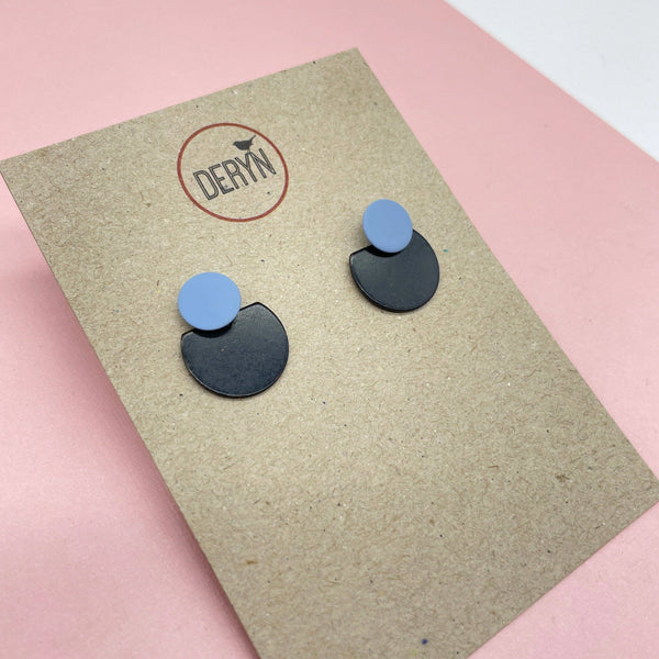 Black and Coloured Dot Stud Earrings from Deryn Black and Blue for sale at Mostyn