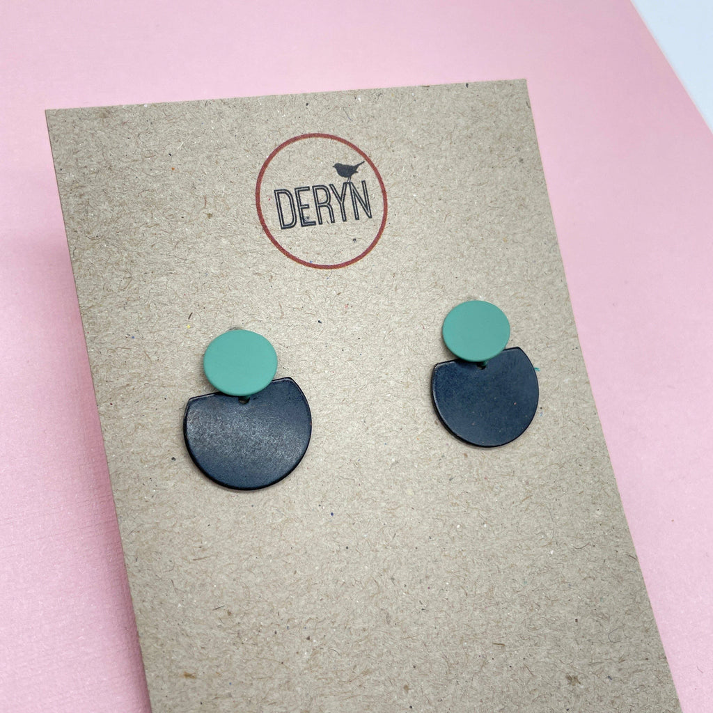 Black and Coloured Dot Stud Earrings from Deryn Black and Green for sale at Mostyn