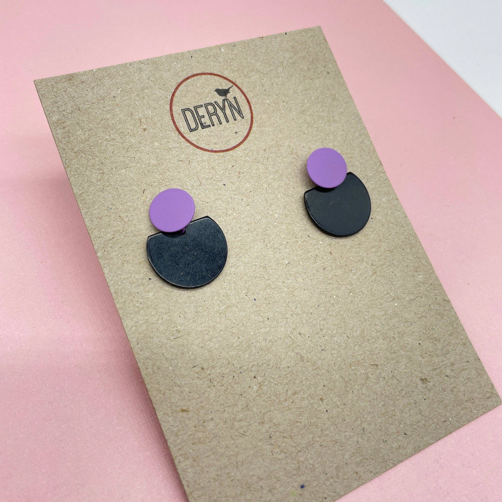 Black and Coloured Dot Stud Earrings from Deryn Black and Purple for sale at Mostyn