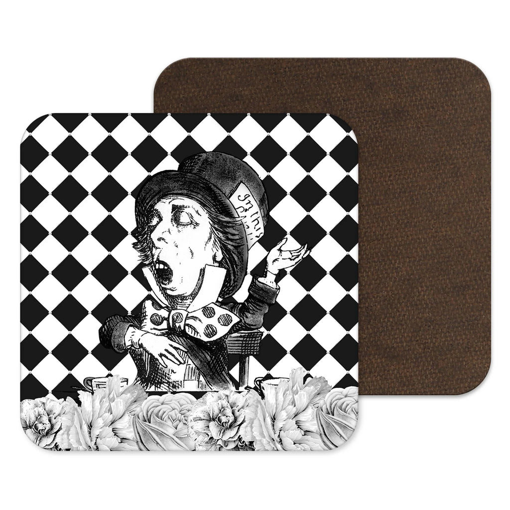 Black and White Mad Hatter Alice in Wonderland Coaster from Kitsch Republic for sale at Mostyn