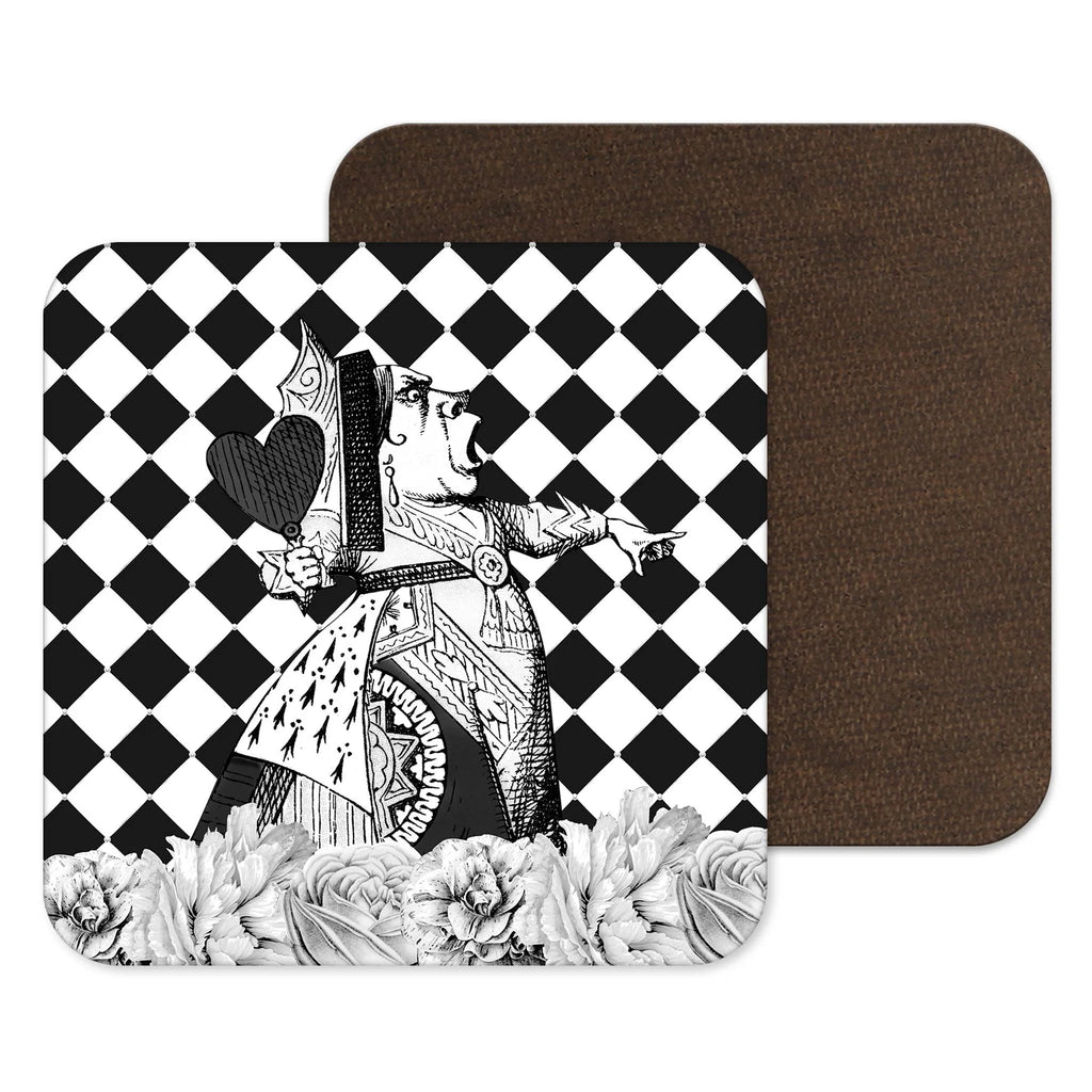 Black and White Queen of Hearts Alice in Wonderland Coaster from Kitsch Republic for sale at Mostyn