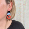 Blue and Red Arch and Circle Earrings from Deryn for sale at Mostyn