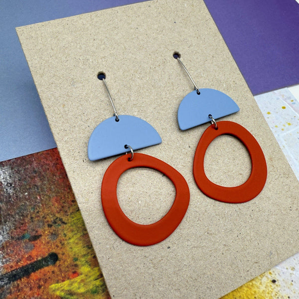 Blue and Red Arch and Circle Earrings from Deryn for sale at Mostyn