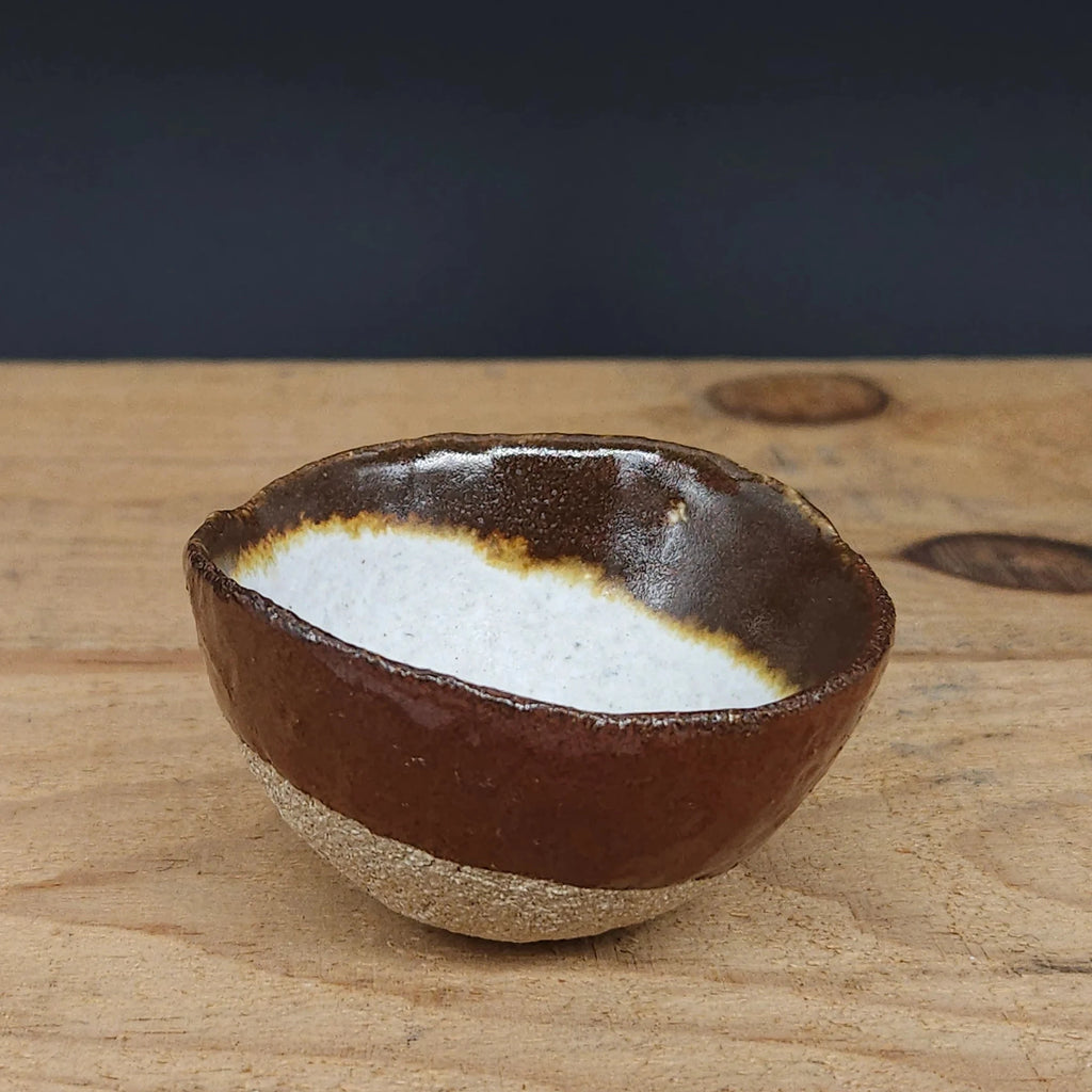 Brown and White Handcrafted Stoneware Ceramic Pinch Pot from Gary Edwards for sale at Mostyn