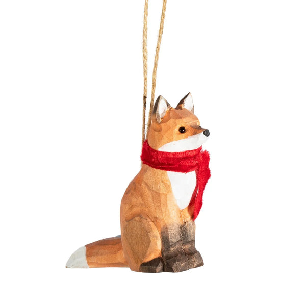 Carved Wooden Fox Hanging Christmas Decoration from Sass and Belle for sale at Mostyn