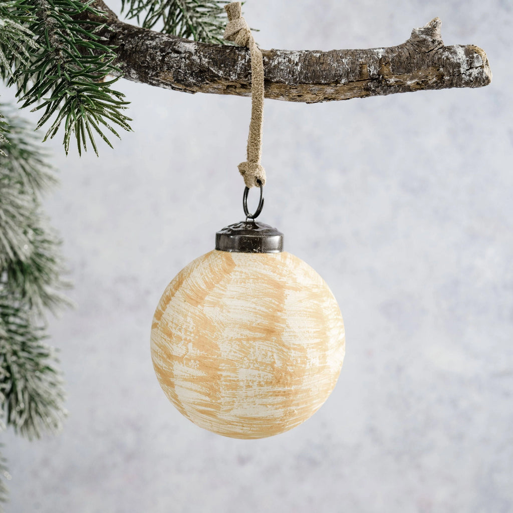 Champagne Brushed Finish Christmas Glass Bauble from Bollywood Christmas for sale at Mostyn