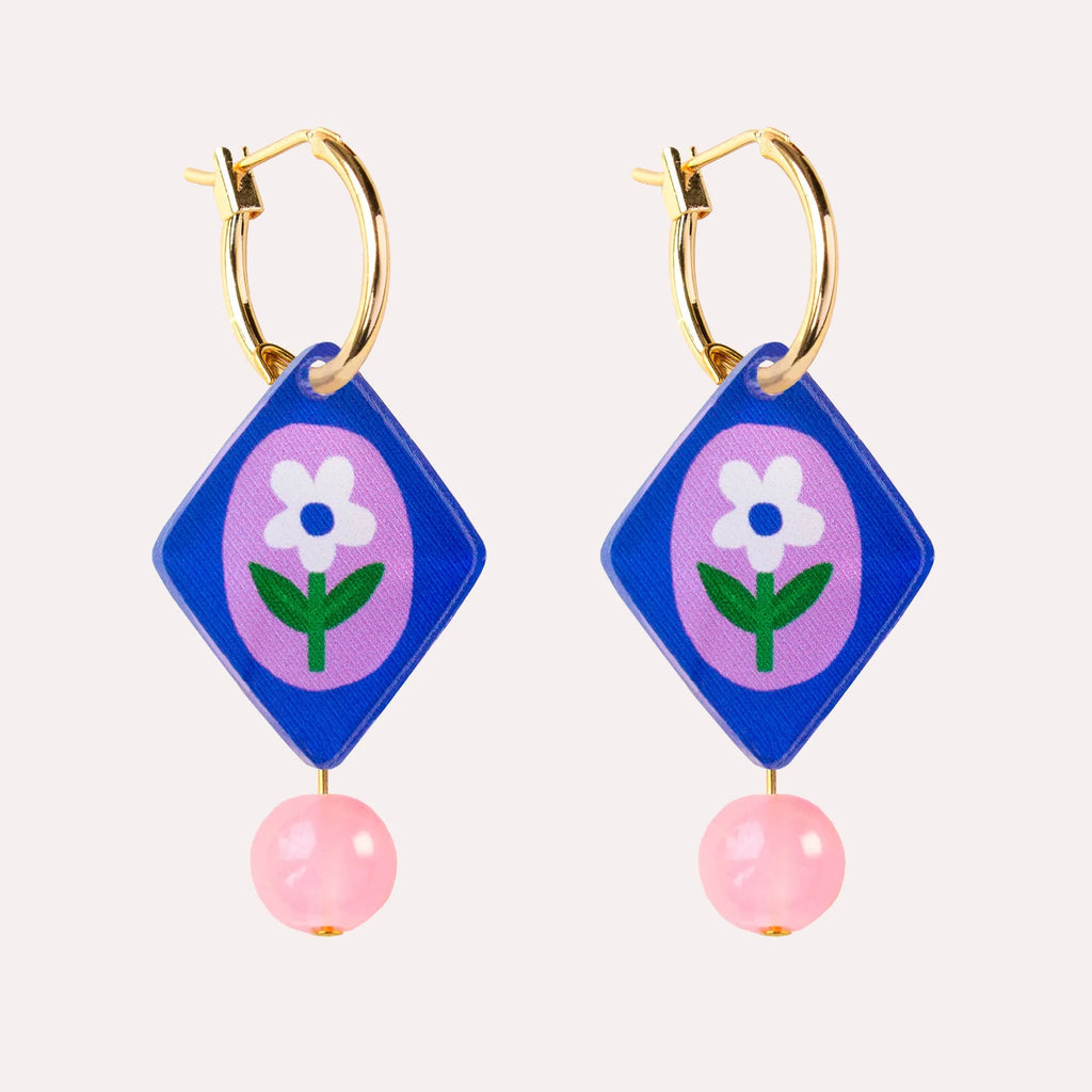 Charm Hoop Blue and Lilac Floral Earrings by Natalie Lea Owen for sale at Mostyn