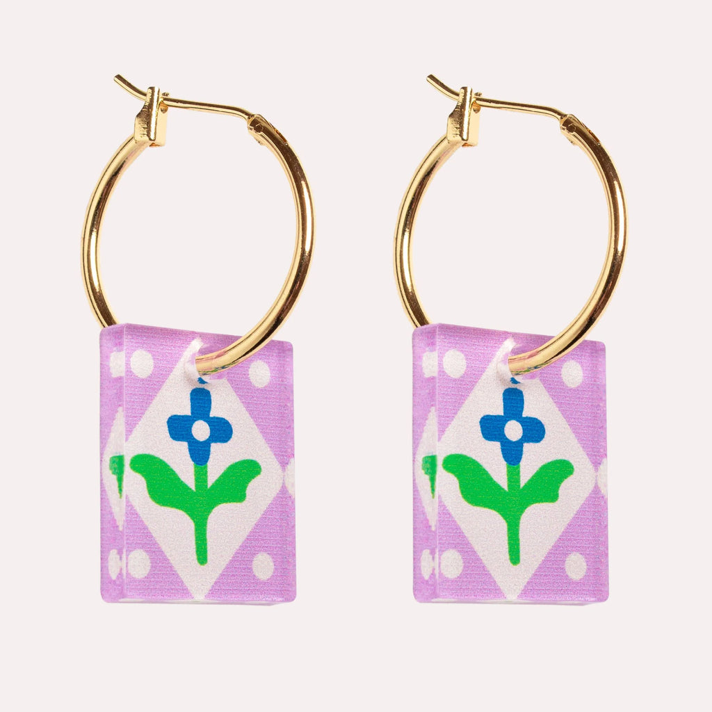 Charm Hoop Lilac Folk Floral Earrings by Natalie Lea Owen for sale at Mostyn