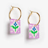 Charm Hoop Lilac Folk Floral Earrings by Natalie Lea Owen for sale at Mostyn