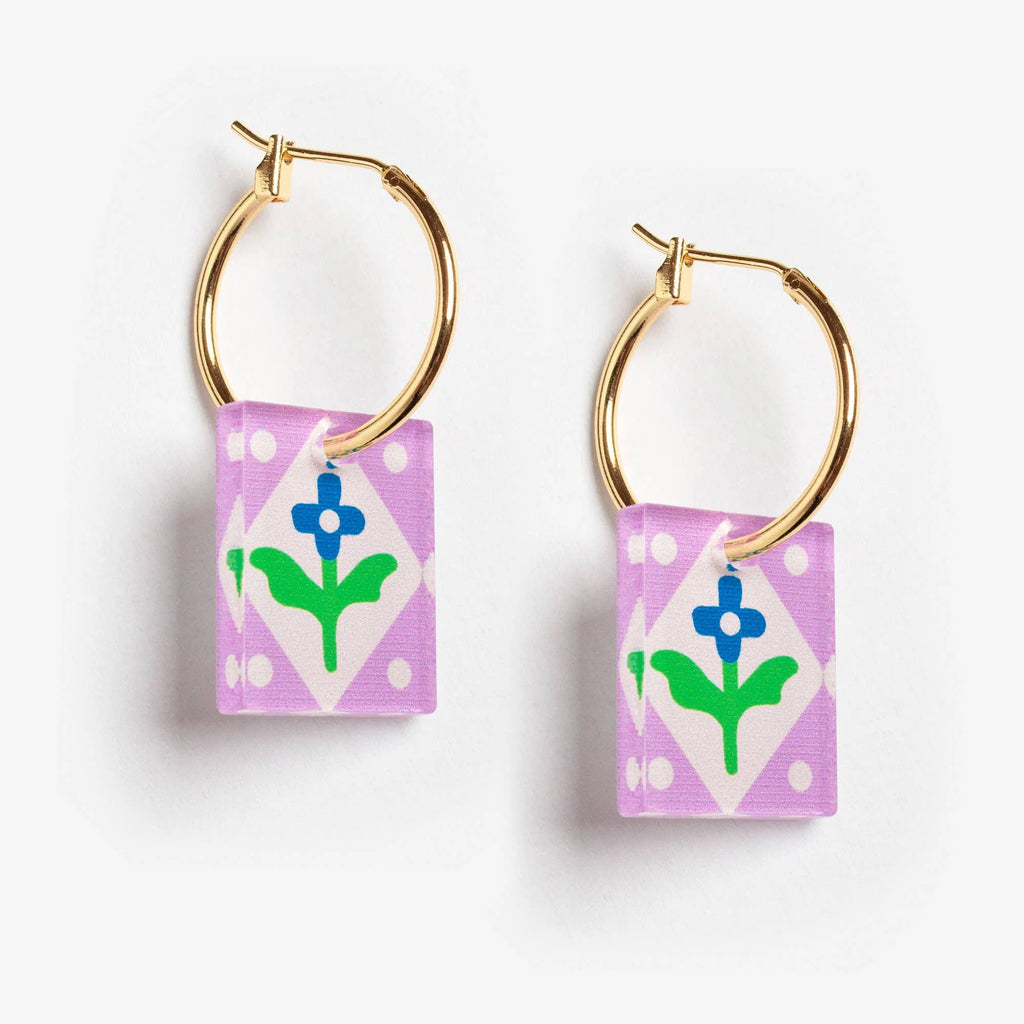 Charm Hoop Lilac Folk Floral Earrings by Natalie Lea Owen for sale at Mostyn