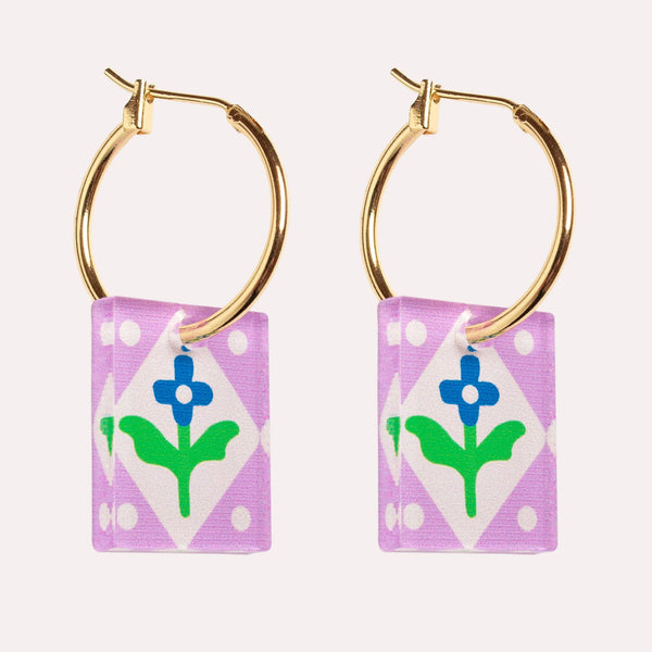 Charm Hoop Lilac Folk Floral Earrings by Natalie Lea Owen for sale at Mostyn