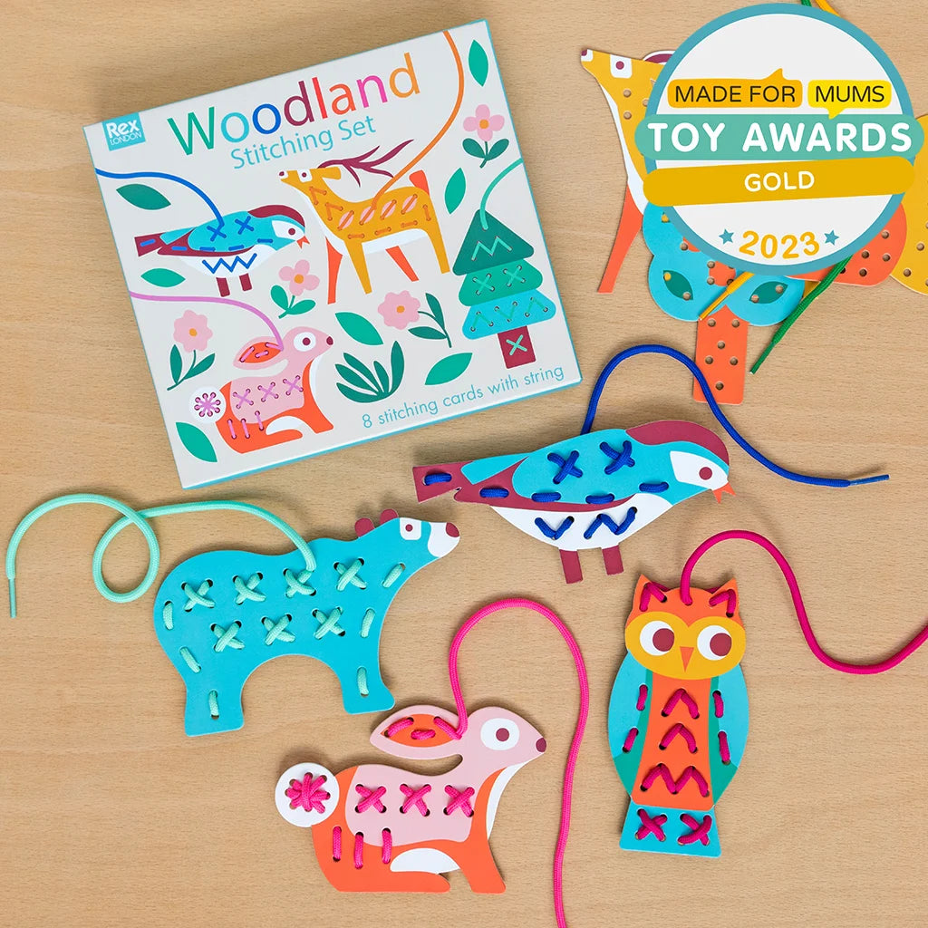 Children's Cardboard Woodland Learn to Stitch Activity Kit from Rex London for sale at Mostyn 