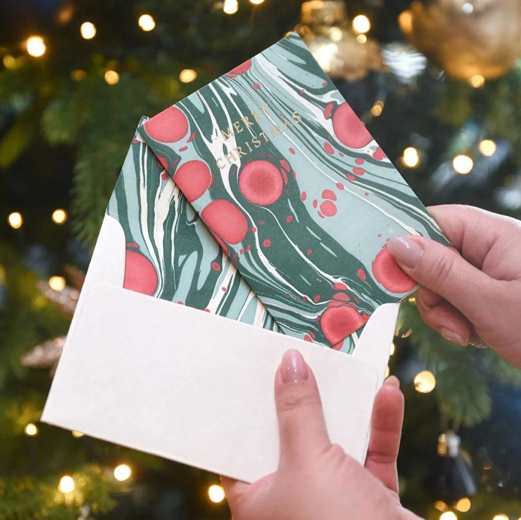 Cosmos Festive Mix Hand Marbled Christmas Card from Paper Mirchi for sale at Mostyn