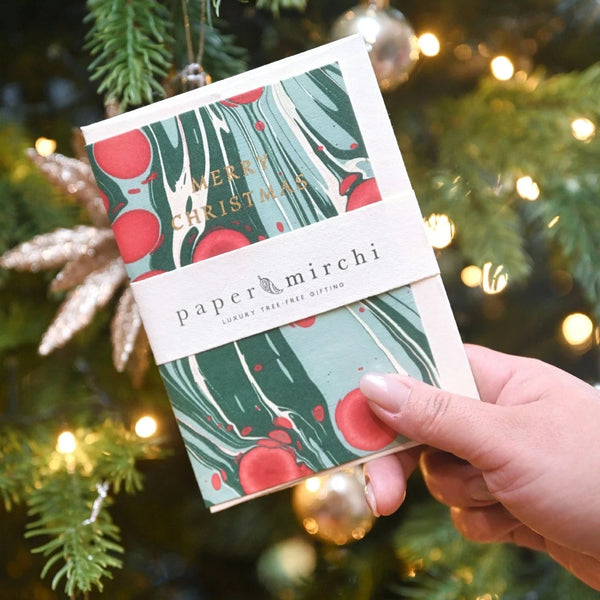 Cosmos Festive Mix Hand Marbled Christmas Card from Paper Mirchi for sale at Mostyn