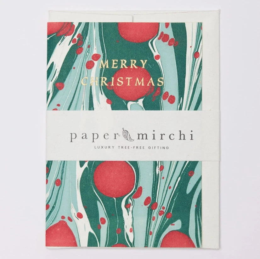 Cosmos Festive Mix Hand Marbled Christmas Card from Paper Mirchi for sale at Mostyn