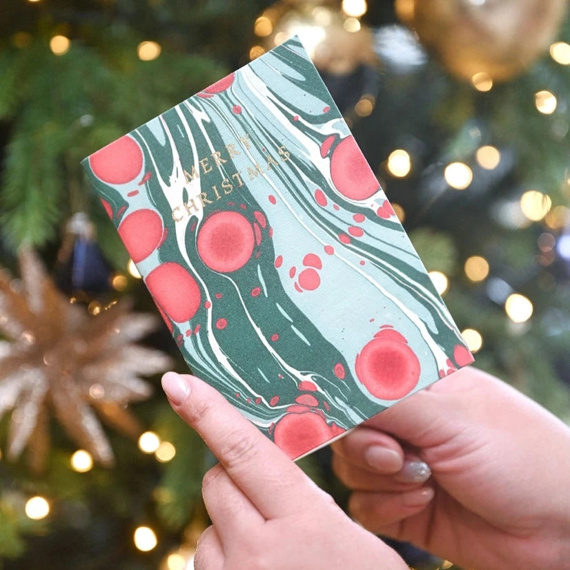 Cosmos Festive Mix Hand Marbled Christmas Card from Paper Mirchi for sale at Mostyn