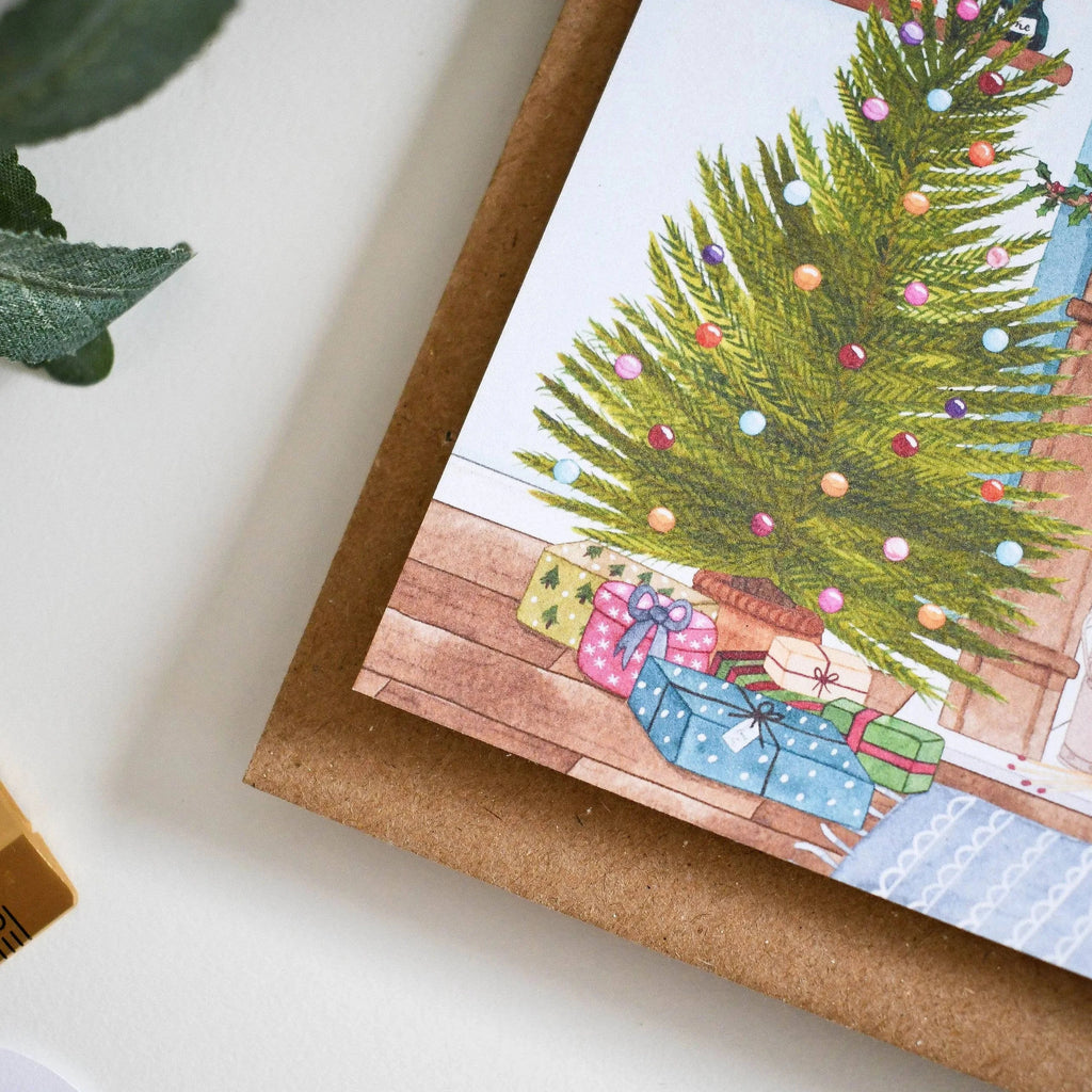 Cosy Fireplace Illustrated Christmas Card from Eleri Haf Designs for sale at Mostyn