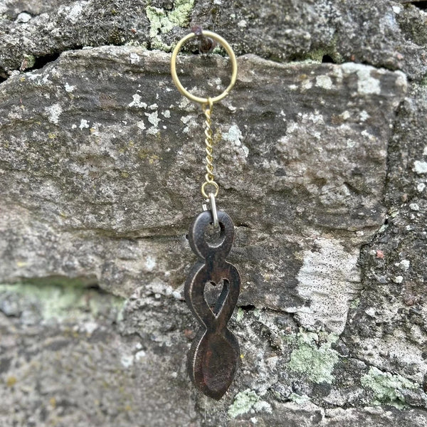 Dark Hand-carved Wooden Welsh Love Spoon Keyring from The Welsh Gift Shop for sale at Mostyn