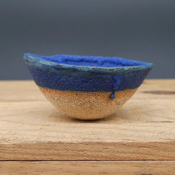 Deep Blue Handcrafted Stoneware Pinch Pot with Lava Glaze from Gary Edwards for sale at Mostyn