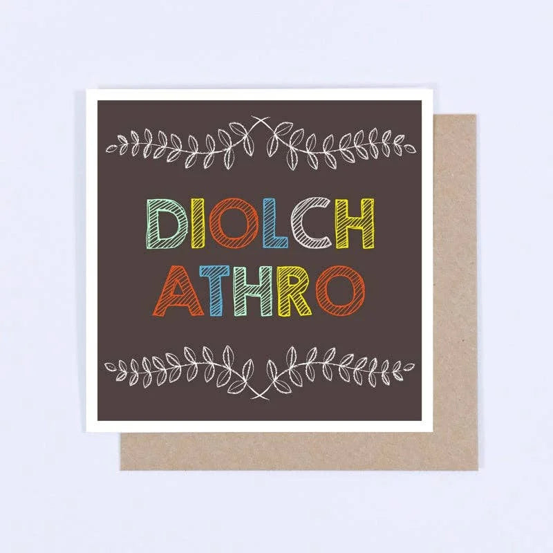 Diolch Athro Welsh Thank You Teacher Card by Draenog for sale at Mostyn