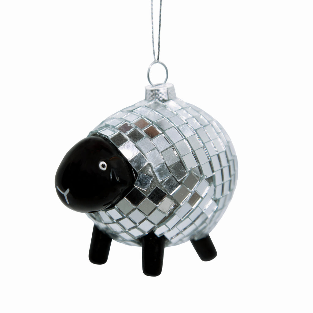 Disco Mirrorball Sheep Christmas Decoration by Sass and Bella for sale at Mostyn