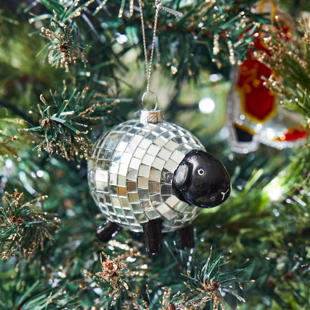 Disco Mirrorball Sheep Christmas Decoration by Sass and Belle for sale at Mostyn