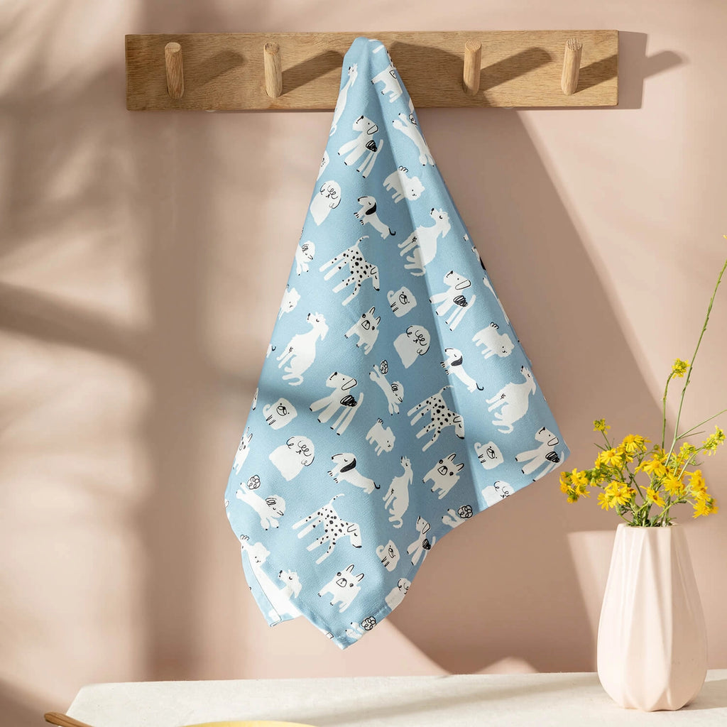 Dogs White and Blue 100% Cotton Tea Towel by The Moonlit Press