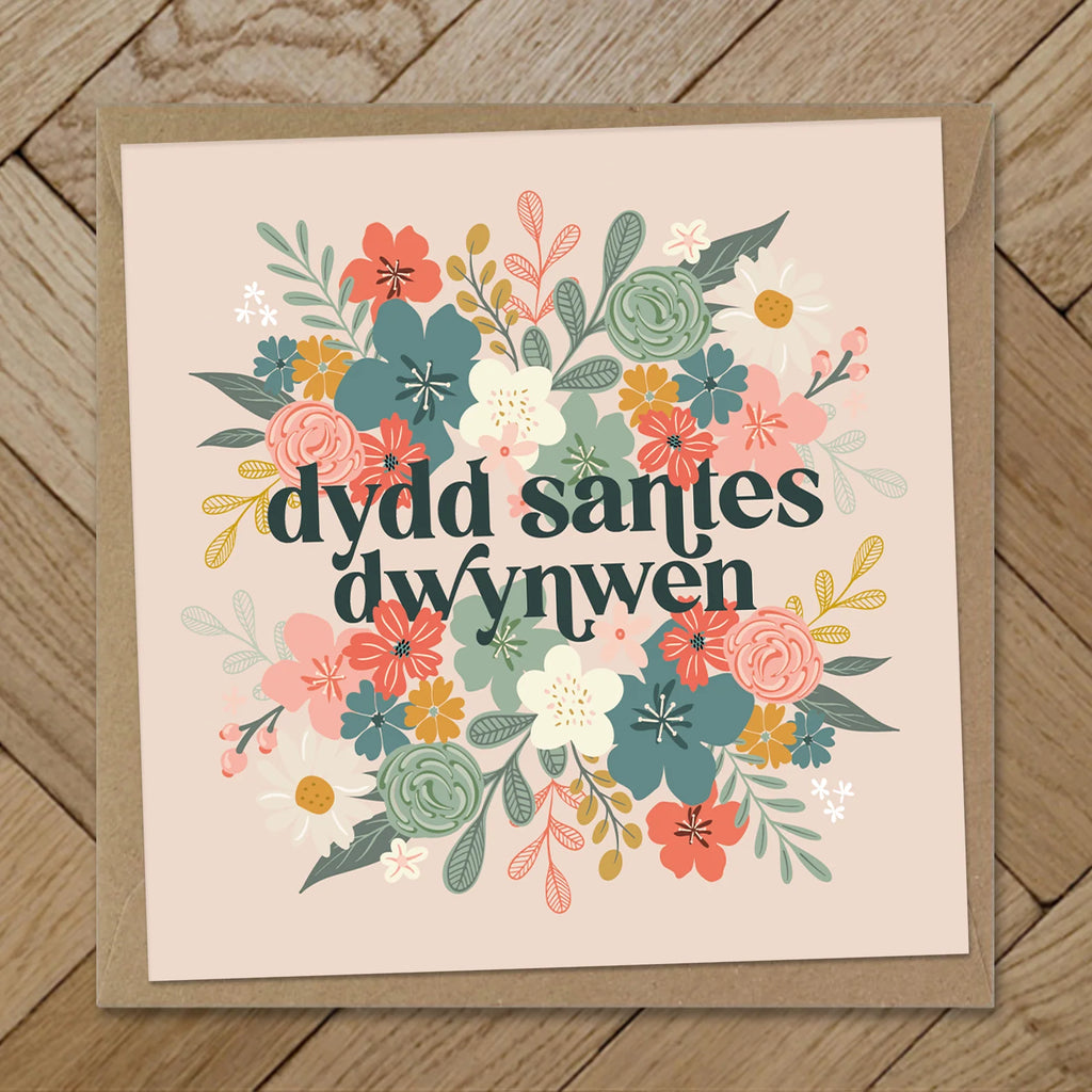 Dydd Santes Dwynwen Floral Welsh Valentine's Card by Max Rocks for sale at Mostyn