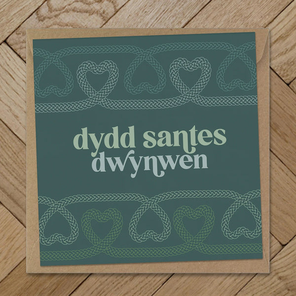 Dydd Santes Dwywen Celtic Hearts Welsh Valentine's Card by Max Rocks for sale at Mostyn