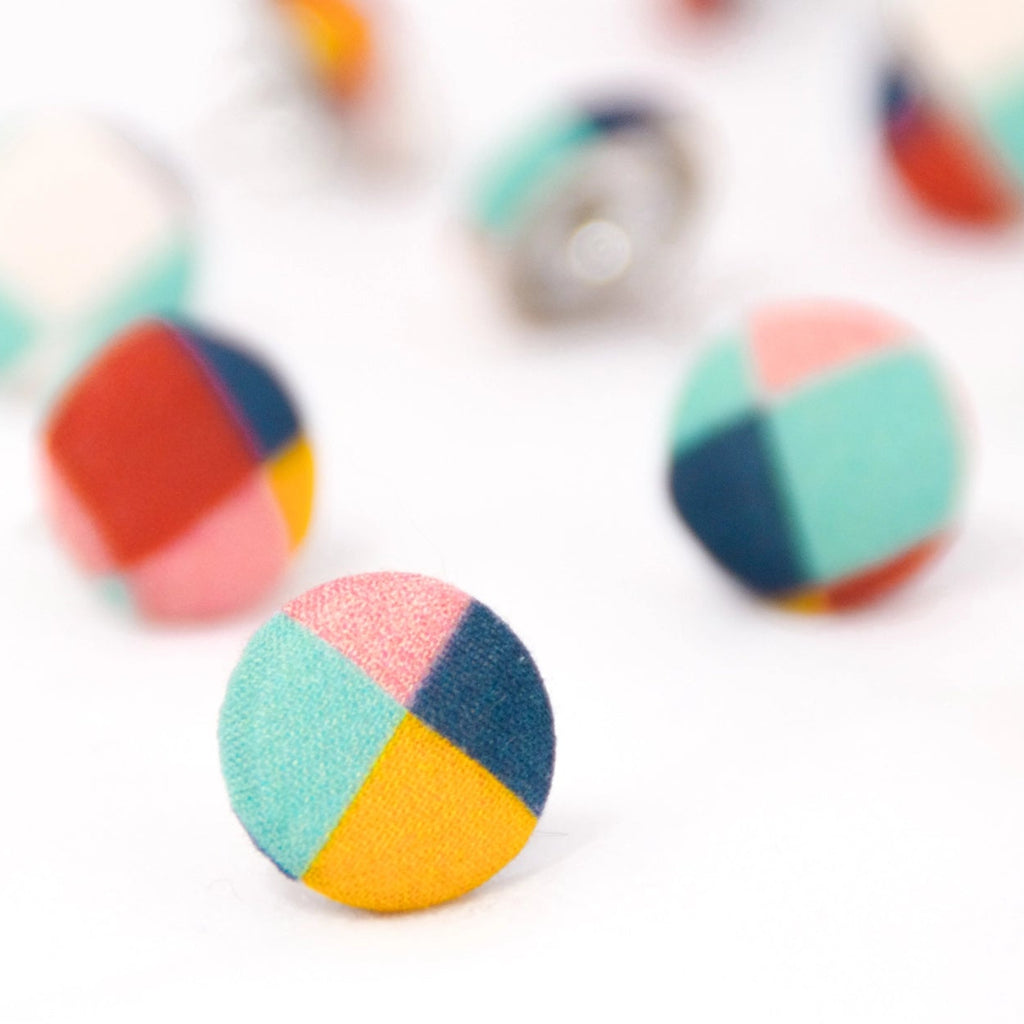 Fairground Follies Harlequin Button Stud Earrings from Bunny Bosworth for sale online at Mostyn