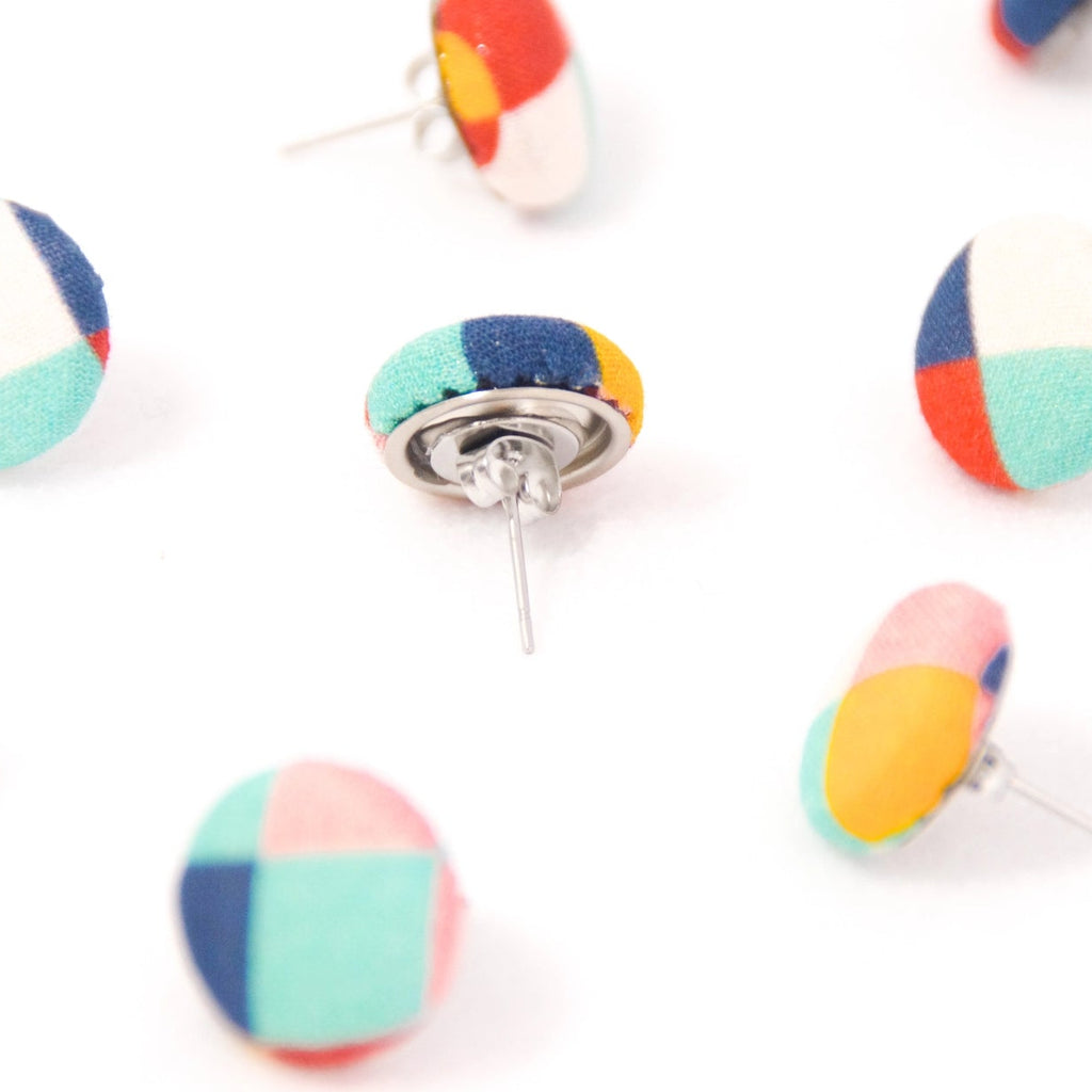 Fairground Follies Harlequin Button Stud Earrings from Bunny Bosworth for sale online at Mostyn