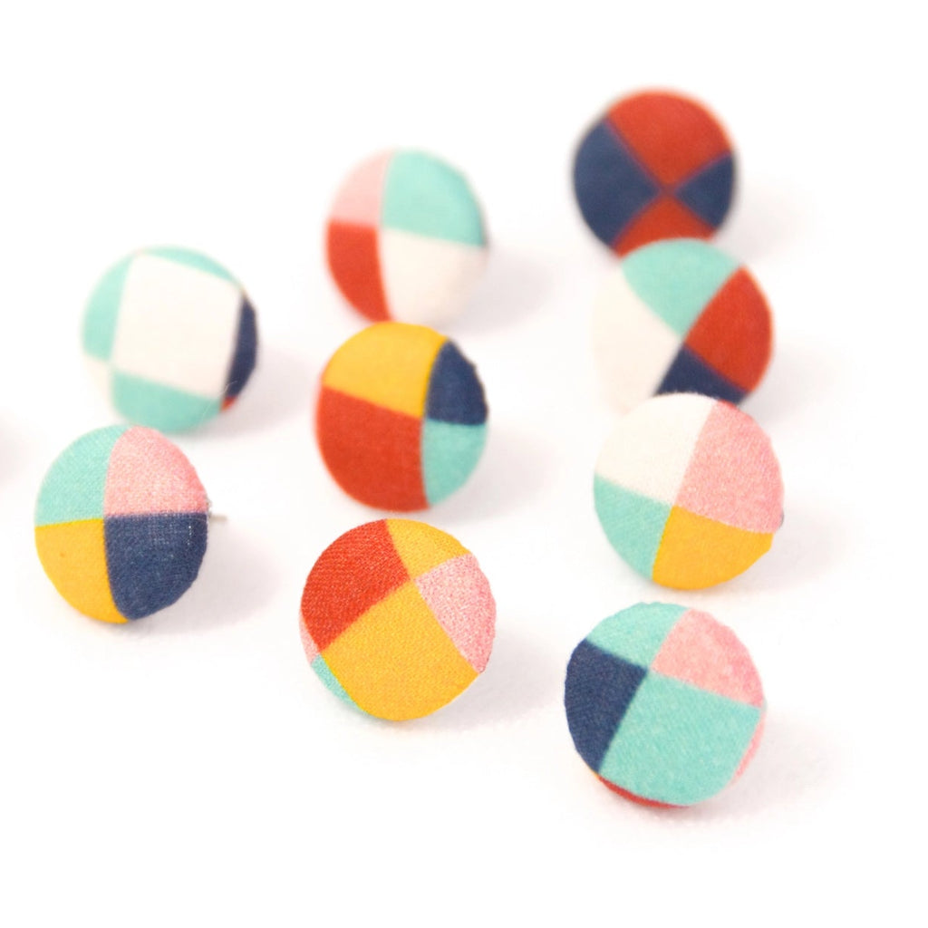 Fairground Follies Harlequin Button Stud Earrings from Bunny Bosworth for sale online at Mostyn