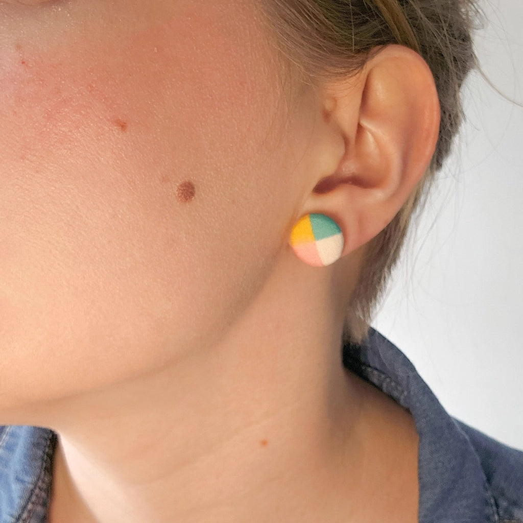 Fairground Follies Harlequin Button Stud Earrings from Bunny Bosworth for sale online at Mostyn