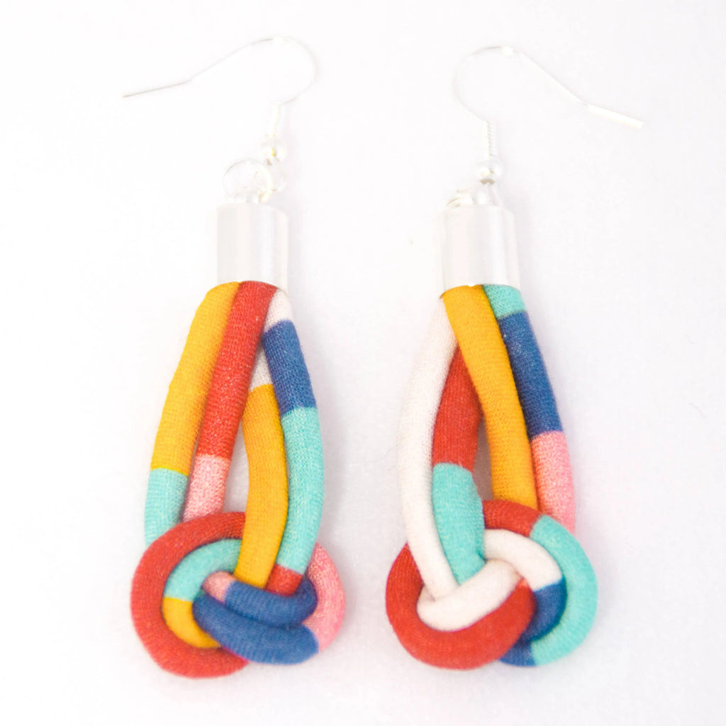 Fairground Follies Knot Drop Fabric Earrings from Bunny Bosworth for sale at Mostyn