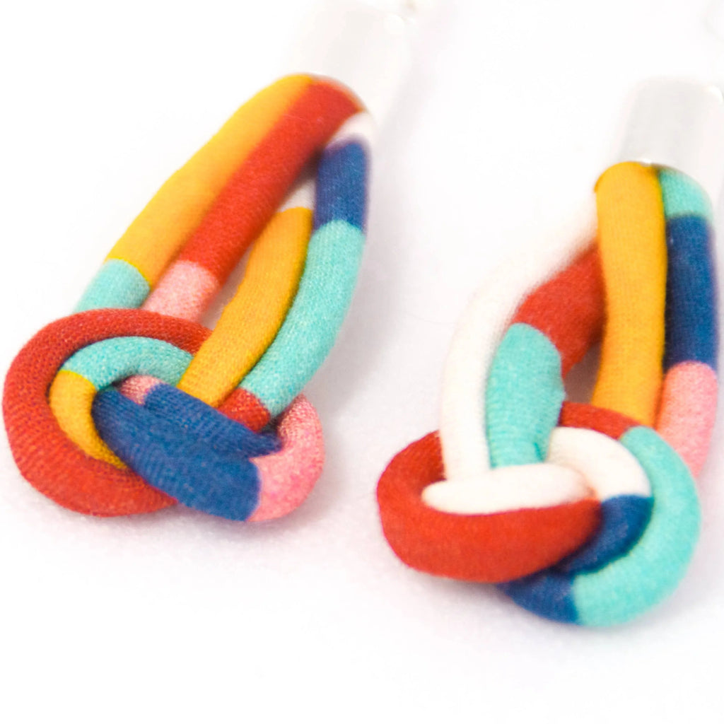 Fairground Follies Knot Drop Fabric Earrings from Bunny Bosworth for sale at Mostyn
