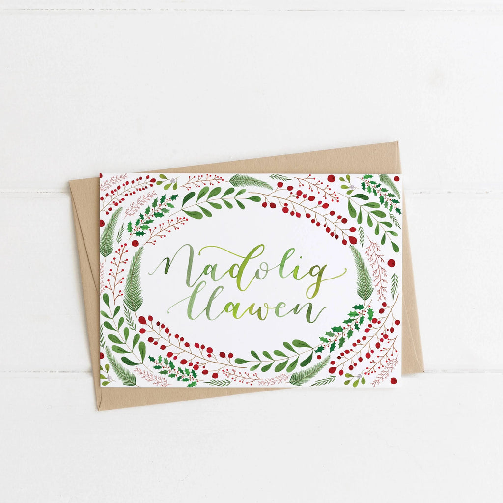 Festive Botanical Recycled Welsh Christmas Card from Eleri Haf Designs for sale at Mostyn